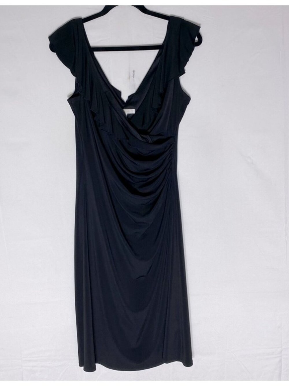 Vintage Cleo Black Stretchy Draped Cocktail Dress Little Black Dress 12